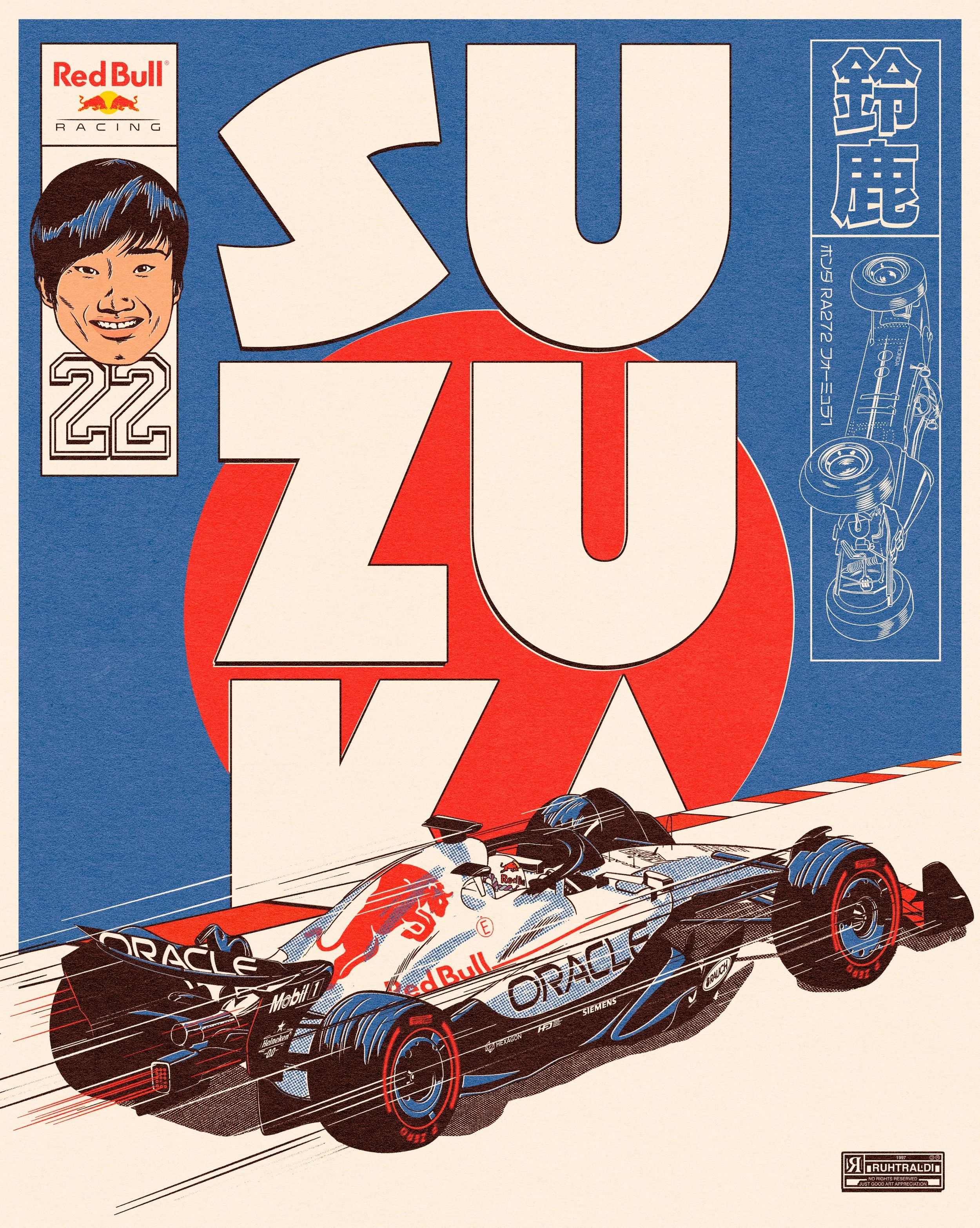 ○鈴鹿 Suzuka Grand prix Andrew Kitson ポスター Ferrari F1 Japanese Grand Prix Suzuka High-Quality 22inx17in